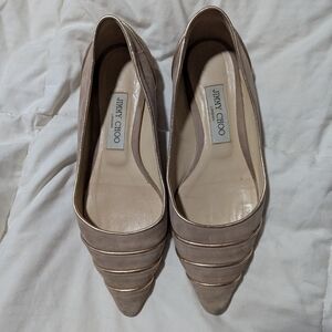 Jimmy Choo Women's Tan & Gold Suede Flats Size 31.5